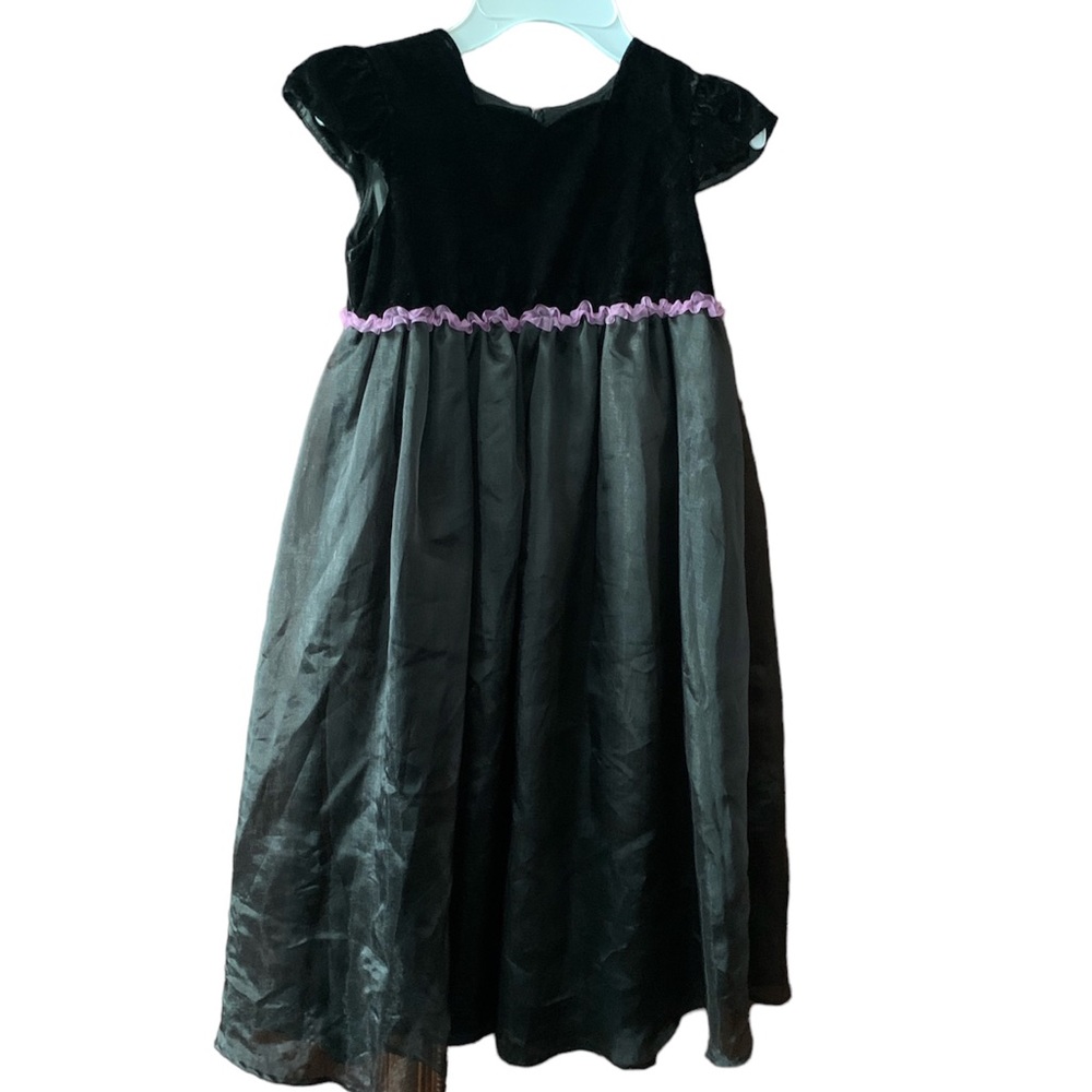 HARTSTRINGS Holiday Party Dress Black Velour Top Purple Lace Flowy Girls Size 5
